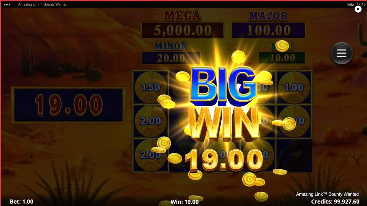 Pemandangan gurun bertema koboi dengan gulungan slot Amazing Link Bounty Wanted