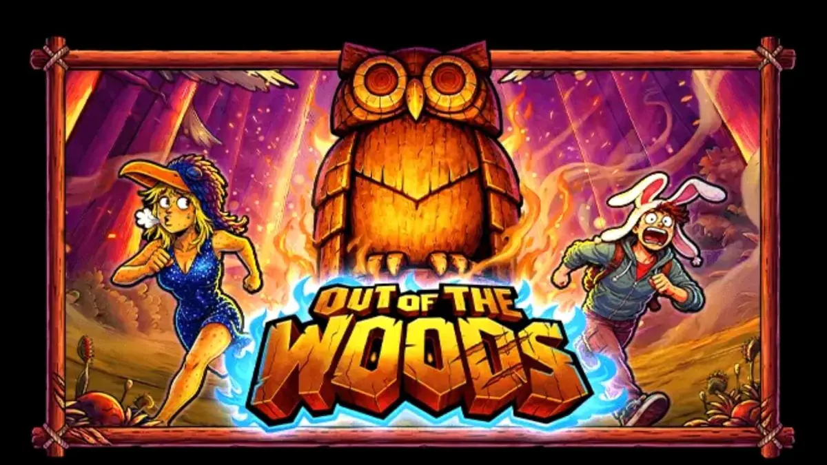 Tampilan visual slot Out of the Woods dengan karakter unik di dalam hutan